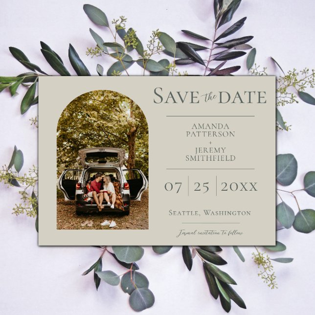 Foto de Arco Simple | Anuncio de Fecha de Boda Bei (Beige Simple Arch Photo Save the Date )