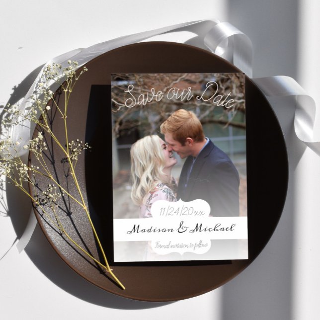 Foto De Banner Blanquecino Guardar El Anuncio De F (Soft White Banner Photo Save the Date)