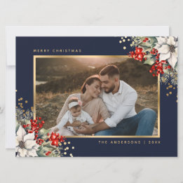 Foto de Bayas de Poinsettia de Oro Azul Navidad