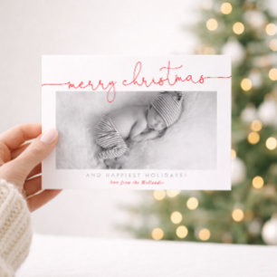 FOTO DE BEBÉ caligrafía moderna Feliz Navidad rojo
