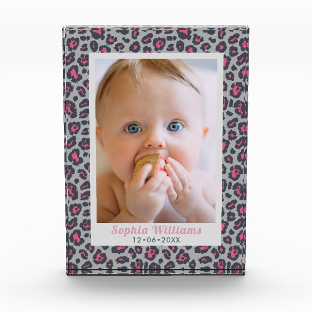 Foto de bebé impresa en leopardo gris rosado moder (Anverso)