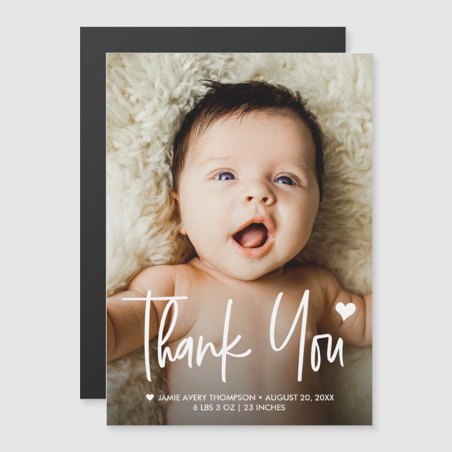 Foto de bebé personalizada agradecimiento recién n (Anverso/Reverso)