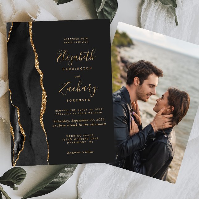 Foto de Black Gold Agate Invitación a la boda oscu (Subido por el creador)