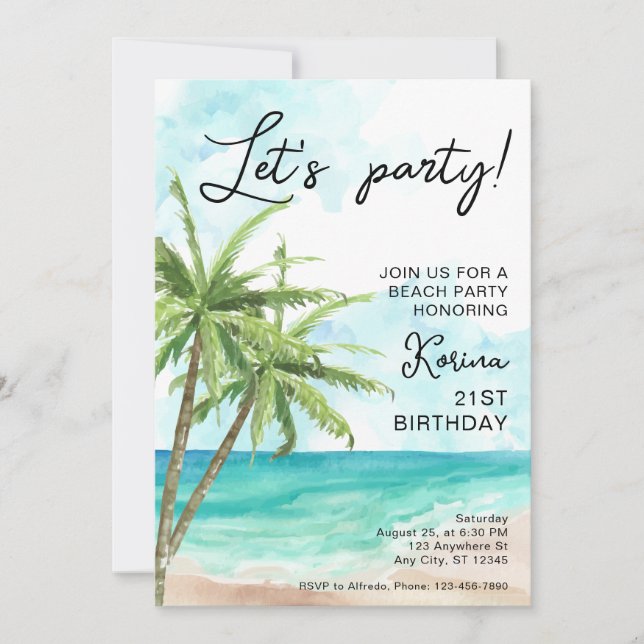 Foto de Blue Beach Invitación al cumpleaños número (Anverso)