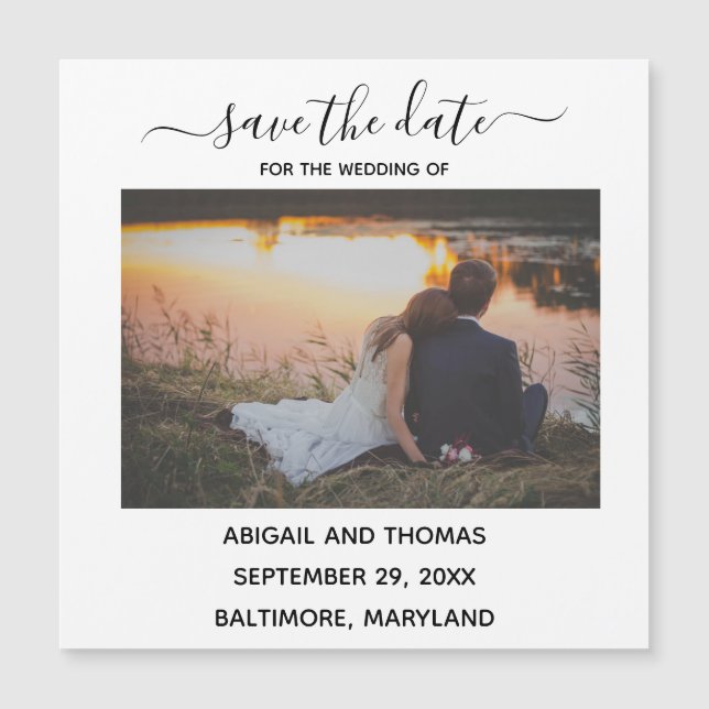 Foto de boda con caligrafía moderna para salvar la (Anverso)