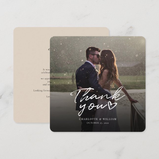 Foto de boda con elegante agradecimiento manuscrit (Anverso / Reverso)