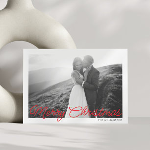 Foto de boda de Navidad con guión rojo minimalista