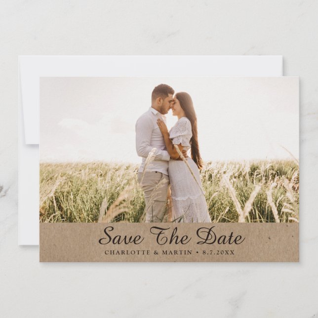 Foto De Boda De Papel Kraft Guardar Las Tarjetas D (Anverso)