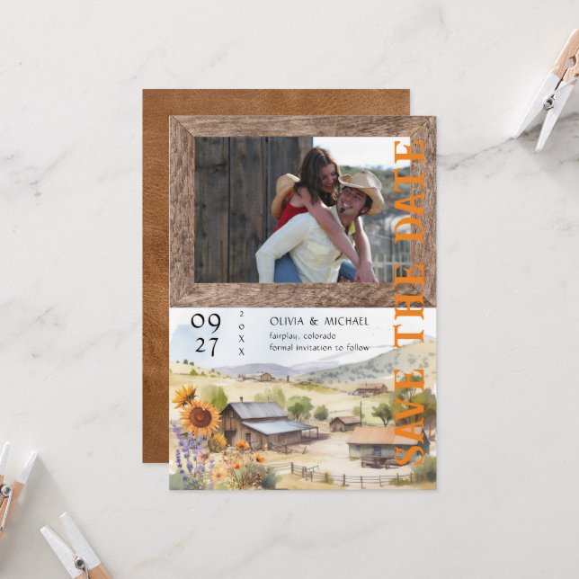 Foto de Boda de Western Ranch Save the Date (Anverso/Reverso In Situ)