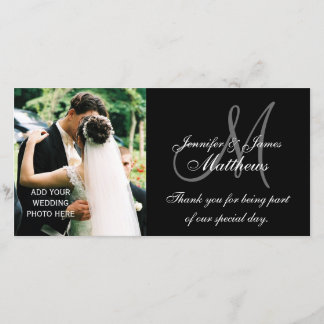 Foto de boda Gracias Tarjetas con Monograma Negro