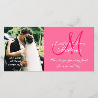 Foto de boda Gracias Tarjetas con Monograma Rosa