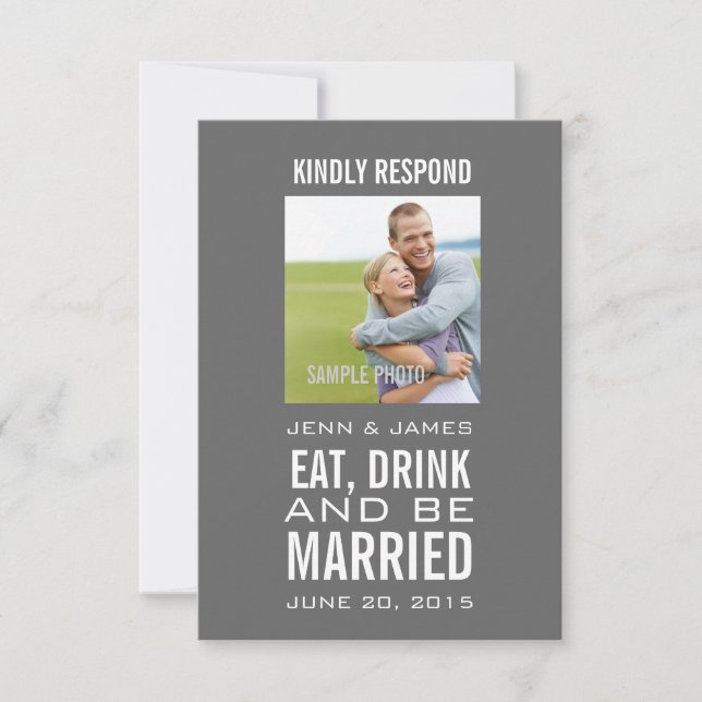 Foto de boda Gris Comer Beber y Casarse RSVP (Anverso)