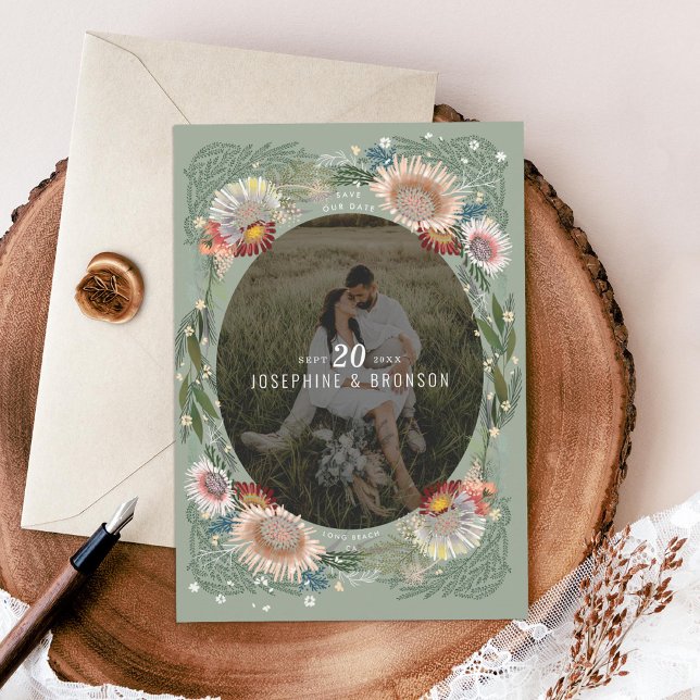 Foto de Boho Flowers Save the Date Card (Subido por el creador)