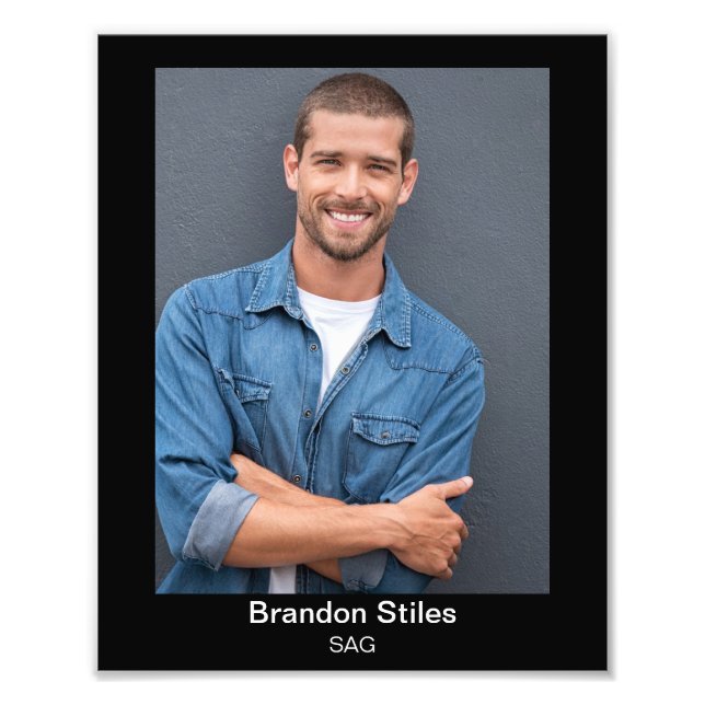 Foto de cabeza para actores 8x10 con doble texto (Frente)