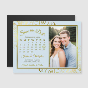 Foto de calendario Azul claro y dorado Imán para g
