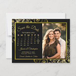 Foto de calendario negro y dorado elegante imán pa