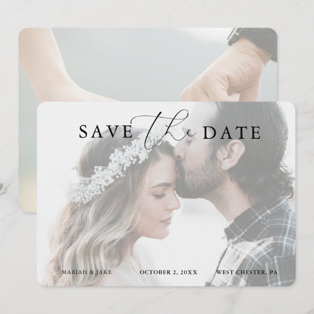 Foto de caligrafía romántica Guardar invitación a  (Anverso / Reverso)