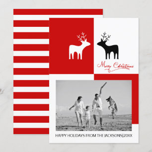 Foto de ciervos de caligrafía de navidad roja y bl
