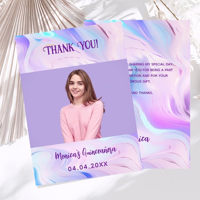 Foto de color rosa holográfico Quinceanera tarjeta (Subido por el creador)