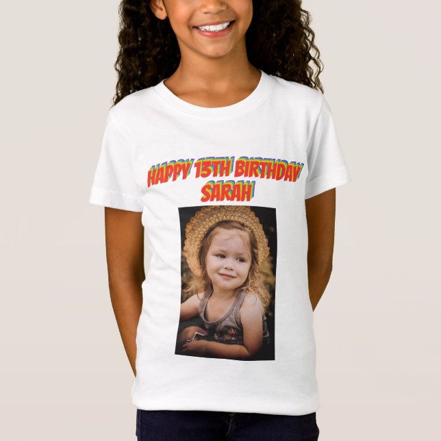 Foto de cumpleaños con texto de arcoiris camiseta (Anverso)