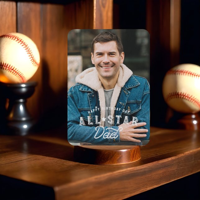 Foto de cumpleaños y tarjeta de béisbol para papá  (Birthday Photo & Stats All-Star Dad Baseball Card Front )