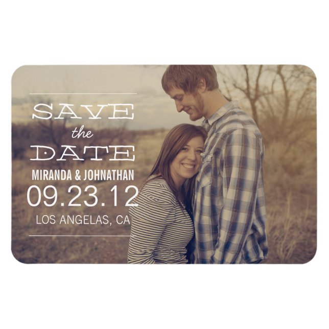 Foto de diseño de texto blanco Guardar el imán de  (Horizontal)