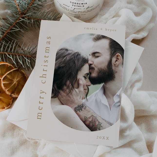 Foto de EMELIA Gold Picture Family Fotos navidad (EMELIA Gold Picture Family Photo Merry Christmas Holiday Card)