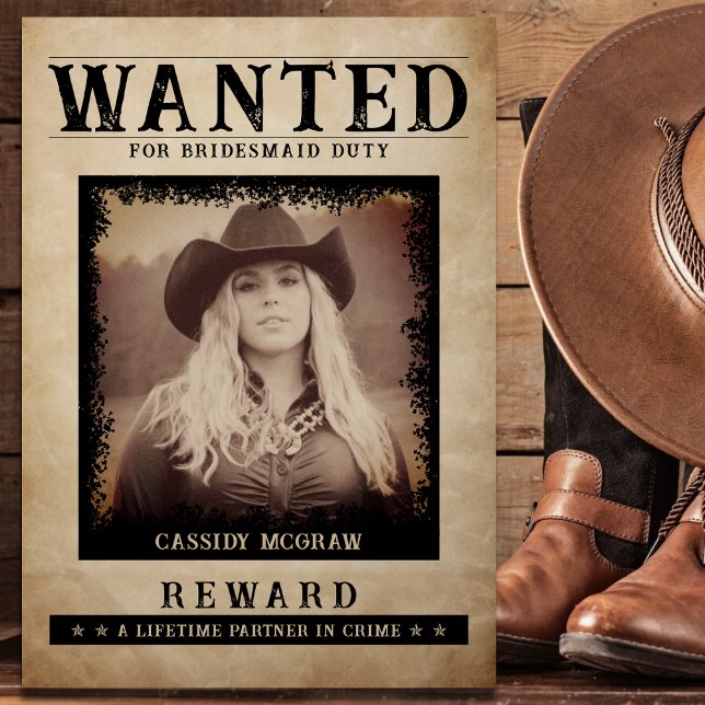 Foto de época de Poster  propuesta de dama de hono (Vintage Photo Wanted Poster Bridesmaid Proposal
)