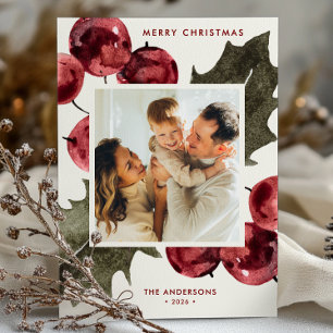 Foto de familia de Navidad con acuarela de acebo F
