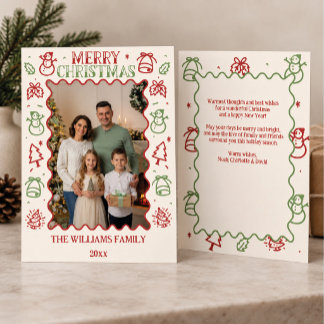 Foto de familia de Navidad con borde de garabatos