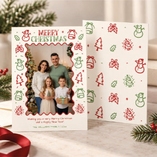 Foto de familia de Navidad con borde de garabatos