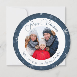 Foto de familia de Navidad con copo de nieve azul