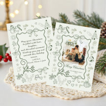 Foto de familia de Navidad en verde salvia dibujad