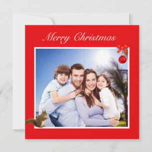 Foto de familia editable y ardilla en Navidad roja