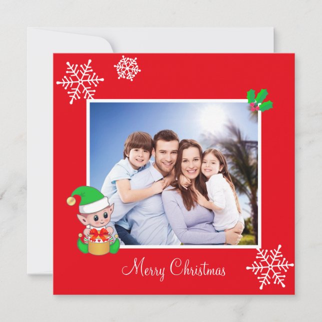 Foto de familia editable y elfo lindo en Navidades (Anverso)