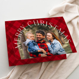 Foto de Feliz Navidad con Arco Boho de Cuadros Roj