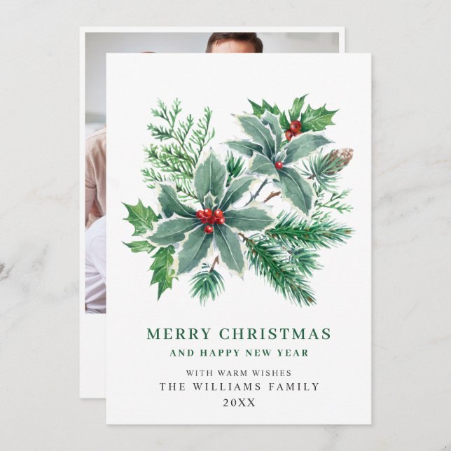 Foto de Feliz Navidad con Bayas de Acebo (Anverso / Reverso)