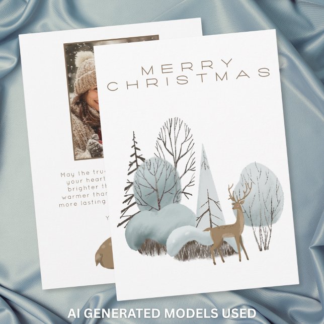 Foto de Feliz Navidad con ciervos en el bosque inv (Winter Woodland Deer Merry Christmas Photo Holiday Card)