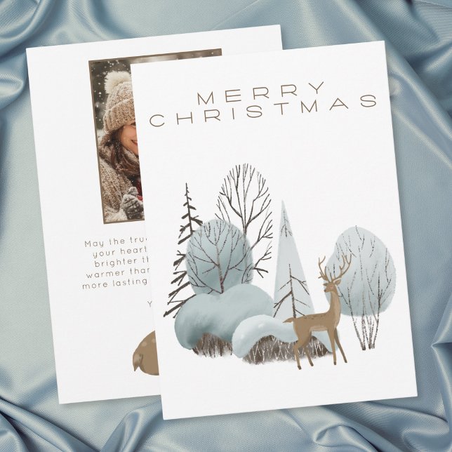 Foto de Feliz Navidad con ciervos en el bosque inv (Winter Woodland Deer Merry Christmas Photo Holiday Card)