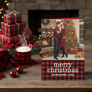 Foto de Feliz Navidad con cuadros rojos y negros d