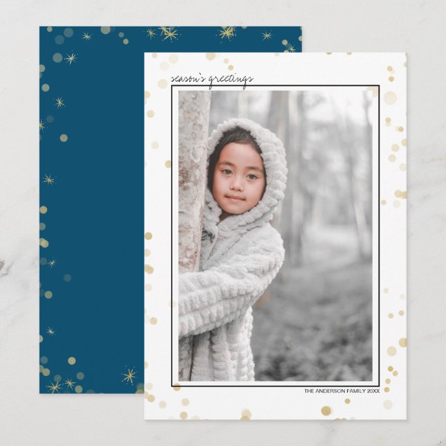 Foto de Feliz Navidad con Estrellas Bokeh Negras y (Anverso / Reverso)