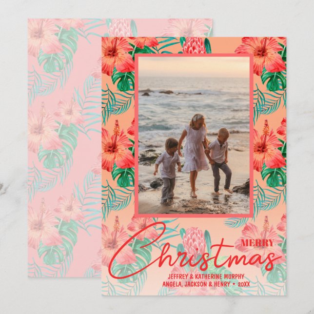 Foto de Feliz Navidad con Flores Tropicales (Anverso / Reverso)