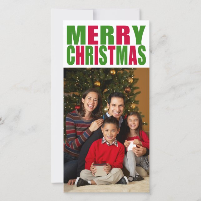 Foto de Feliz Navidad con texto verde y rojo (Anverso)