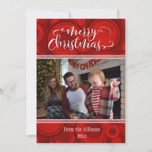 Foto de Feliz Navidad Roja con Círculos y Rayas