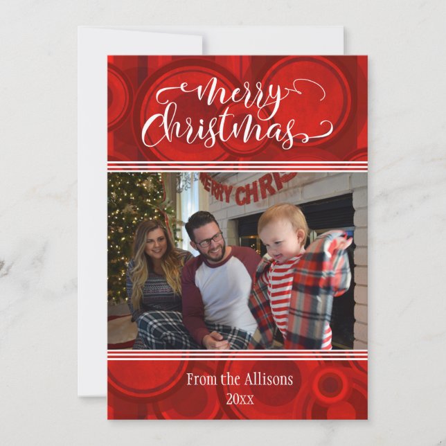 Foto de Feliz Navidad Roja con Círculos y Rayas (Anverso)