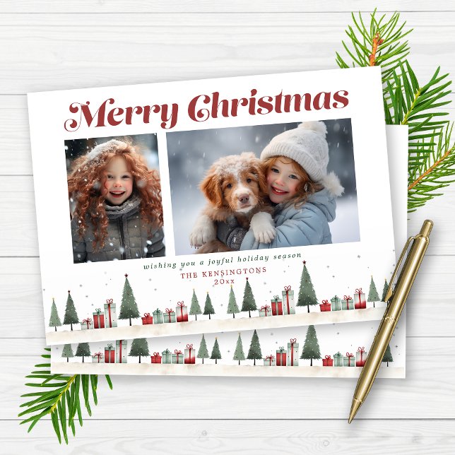 Foto de festividad de árboles de Navidad rústicos (2-Photo Rustic Christmas Card)