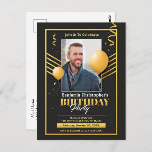 Foto de fiesta de cumpleaños Invitación de oro neg