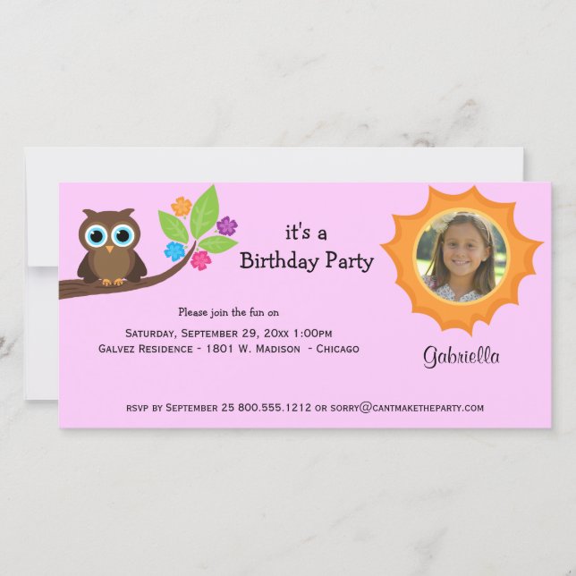 Foto de Fiesta de moda Owl Invitar fondo rosado (Anverso)