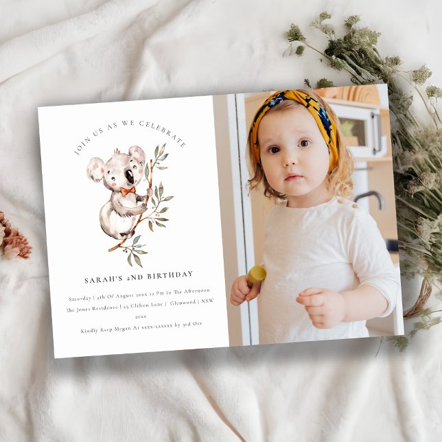 Foto De Foliage De Cute Koala Invitación De Cumple (Subido por el creador)