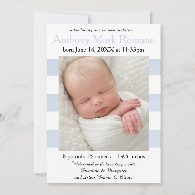 Foto de franjas azules/blancas - Anuncio de nacimi (Anverso)